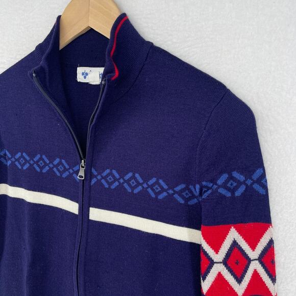 MEISTER Sweater Women S Fair Isle Southwestern Full Zip Cardigan Wool Blend Blue - Picture 7 of 14